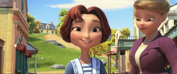 Movie still from “Spirit Untamed” (2021), directed by Ennio Torresan – A cartoon of a woman with a short hair style; Close Up shot, Low angle
