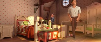 Movie still from “Spirit Untamed” (2021), directed by Ennio Torresan – A scene of a room with a bed , a dresser , and a window; Wide shot, High angle