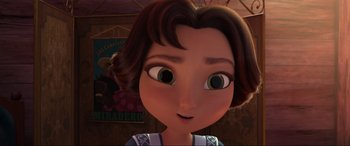 Movie still from “Spirit Untamed” (2021), directed by Ennio Torresan – A cartoon character's eyes and mouth; Close Up shot, Over the shoulder angle