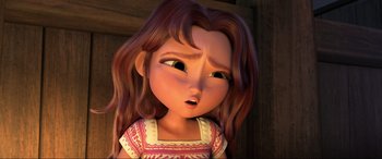 Movie still from “Spirit Untamed” (2021), directed by Ennio Torresan – A cartoon of a girl with long brown hair; Close Up shot, Over the shoulder angle