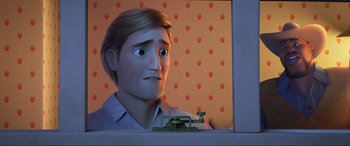 Movie still from “Spirit Untamed” (2021), directed by Ennio Torresan – A man is looking out of a window at a toy; Close Up shot, Over the shoulder angle