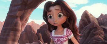 Movie still from “Spirit Untamed” (2021), directed by Ennio Torresan – A girl with brown hair and a white dress; Close Up shot, Over the shoulder angle