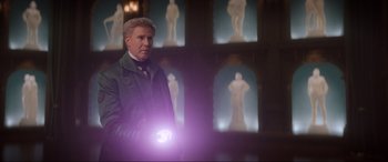 Movie still from “Spirited” (2022), directed by Sean Anders – Harrison ford in a scene from star wars : the force awakens; Medium shot, Over the shoulder angle