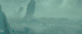 Movie still from “Star Trek” (2009), directed by J.J. Abrams – A person standing in the middle of a field in the fog; Extreme Wide shot, Low angle