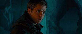 Movie still from “Star Trek” (2009), directed by J.J. Abrams – A person wearing a jacket; Close Up shot, Over the shoulder angle