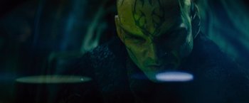 Movie still from “Star Trek” (2009), directed by J.J. Abrams – A person with a face painting; Close Up shot, Overhead angle