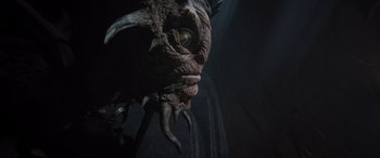 Movie still from “Star Trek Beyond” (2016), directed by Justin Lin – The face of an alien creature; Close Up shot, Over the shoulder angle