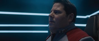 Movie still from “Star Trek Beyond” (2016), directed by Justin Lin – A person wearing a jacket; Close Up shot, Low angle