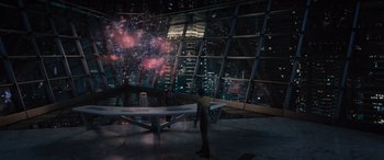Movie still from “Star Trek Beyond” (2016), directed by Justin Lin – A person standing in front of a ping pong table; Extreme Wide shot, High angle