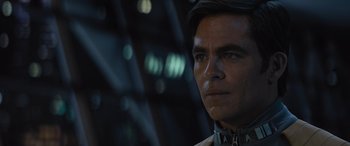 Movie still from “Star Trek Beyond” (2016), directed by Justin Lin – A person wearing a collar; Close Up shot, Low angle