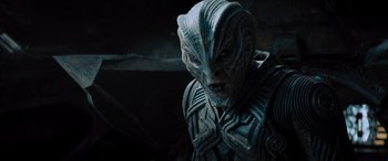 Movie still from “Star Trek Beyond” (2016), directed by Justin Lin – A person wearing a costume; Close Up shot, High angle
