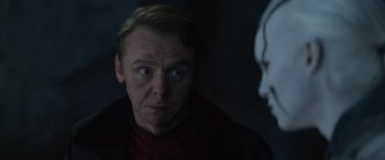 Movie still from “Star Trek Beyond” (2016), directed by Justin Lin – A person looking at the camera; Close Up shot, Over the shoulder angle