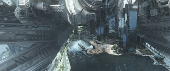 Movie still from “Star Trek Beyond” (2016), directed by Justin Lin – An aerial view of an underwater city; Extreme Wide shot, Overhead angle