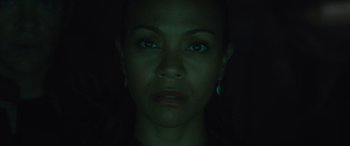 Movie still from “Star Trek Beyond” (2016), directed by Justin Lin – A person's face in the dark; Close Up shot, Low angle