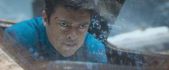 Movie still from “Star Trek Beyond” (2016), directed by Justin Lin – A person looking out a car window; Close Up shot, Low angle