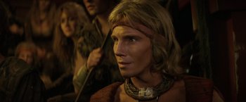 Movie still from “Star Trek II: The Wrath of Khan” (1982), directed by Nicholas Meyer – A person wearing a costume; Close Up shot, Over the shoulder angle