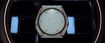 Movie still from “Star Trek II: The Wrath of Khan” (1982), directed by Nicholas Meyer – An overhead view of a space ship in the night sky; Extreme Wide shot, Overhead angle