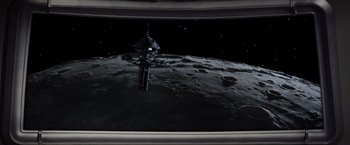 Movie still from “Star Trek II: The Wrath of Khan” (1982), directed by Nicholas Meyer – An image of a space station on the surface of the moon; Extreme Wide shot, High angle