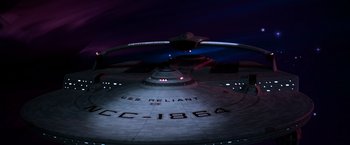 Movie still from “Star Trek II: The Wrath of Khan” (1982), directed by Nicholas Meyer – View of the uss reliant , a u; Extreme Wide shot, Low angle
