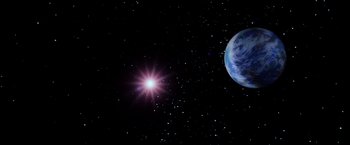 Movie still from “Star Trek II: The Wrath of Khan” (1982), directed by Nicholas Meyer – A view of the earth and the sun from space; Extreme Wide shot, Low angle