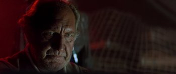 Movie still from “Star Trek III: The Search for Spock” (1984), directed by Leonard Nimoy – An old man with a beard is looking at the camera; Close Up shot, Low angle