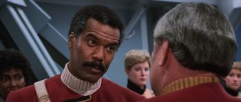 Movie still from “Star Trek III: The Search for Spock” (1984), directed by Leonard Nimoy – A man and a woman are talking to each other; Close Up shot, Over the shoulder angle