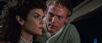 Movie still from “Star Trek III: The Search for Spock” (1984), directed by Leonard Nimoy – A man and a woman looking at each other; Close Up shot, Over the shoulder angle