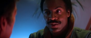 Movie still from “Star Trek III: The Search for Spock” (1984), directed by Leonard Nimoy – A person looking at the camera; Close Up shot, Low angle