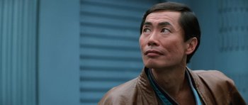 Movie still from “Star Trek III: The Search for Spock” (1984), directed by Leonard Nimoy – A person wearing a leather jacket; Close Up shot, Low angle