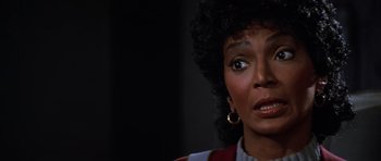 Movie still from “Star Trek III: The Search for Spock” (1984), directed by Leonard Nimoy – A person wearing a jacket; Close Up shot, Over the shoulder angle