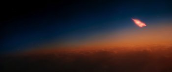Movie still from “Star Trek III: The Search for Spock” (1984), directed by Leonard Nimoy – A view of the sky from a plane at night; Extreme Wide shot, High angle