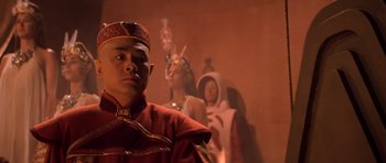 Movie still from “Star Trek III: The Search for Spock” (1984), directed by Leonard Nimoy – A group of people standing in a room; Medium shot, Over the shoulder angle