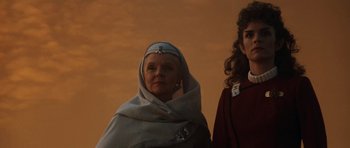 Movie still from “Star Trek IV: The Voyage Home” (1986), directed by Leonard Nimoy – Two women standing next to each other on a beach; Close Up shot, Low angle