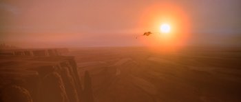 Movie still from “Star Trek IV: The Voyage Home” (1986), directed by Leonard Nimoy – A kite is flying in the sky at sunset; Extreme Wide shot, Low angle