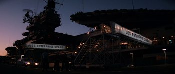 Movie still from “Star Trek IV: The Voyage Home” (1986), directed by Leonard Nimoy – A building that has some lights in it; Extreme Wide shot, Low angle