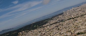 Movie still from “Star Trek IV: The Voyage Home” (1986), directed by Leonard Nimoy – A view of a city from a mountain top; Extreme Wide shot, High angle