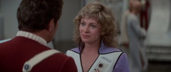 Movie still from “Star Trek IV: The Voyage Home” (1986), directed by Leonard Nimoy – A person wearing a jacket; Close Up shot, Over the shoulder angle