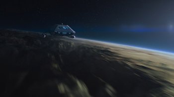 Movie still from “Star Trek Into Darkness” (2013), directed by J.J. Abrams – An image of a space ship in the middle of the night; Extreme Wide shot, High angle