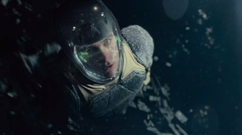 Movie still from “Star Trek Into Darkness” (2013), directed by J.J. Abrams – A man in a space suit is looking up at the sky; Medium shot, Overhead angle