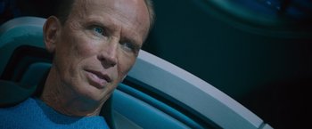 Movie still from “Star Trek Into Darkness” (2013), directed by J.J. Abrams – A person with a blue shirt on; Close Up shot, Over the shoulder angle