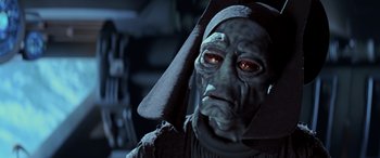 Movie still from “Star Wars: Episode I - The Phantom Menace” (1999), directed by George Lucas – A person wearing a mask; Close Up shot, Low angle