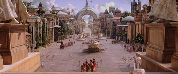 Movie still from “Star Wars: Episode I - The Phantom Menace” (1999), directed by George Lucas – An image of an amusement park with a lot of people; Extreme Wide shot, High angle