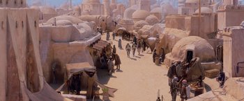 Movie still from “Star Wars: Episode I - The Phantom Menace” (1999), directed by George Lucas – An image of a scene from star wars; Extreme Wide shot, High angle