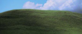Movie still from “Star Wars: Episode I - The Phantom Menace” (1999), directed by George Lucas – An image of a green field with a sky background; Extreme Wide shot, Low angle