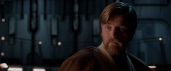 Movie still from “Star Wars: Episode III - Revenge of the Sith” (2005), directed by George Lucas – A person with a beard; Close Up shot, Over the shoulder angle