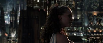 Movie still from “Star Wars: Episode III - Revenge of the Sith” (2005), directed by George Lucas – A woman with long curly brown hair wearing a white dress; Close Up shot, Over the shoulder angle