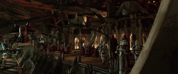 Movie still from “Star Wars: Episode III - Revenge of the Sith” (2005), directed by George Lucas – A group of people standing in a room; Extreme Wide shot, High angle