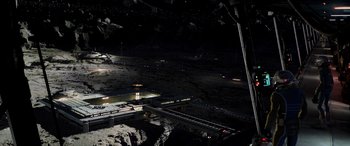 Movie still from “Star Wars: Episode III - Revenge of the Sith” (2005), directed by George Lucas – An aerial view of a night sky with lights on; Extreme Wide shot, High angle