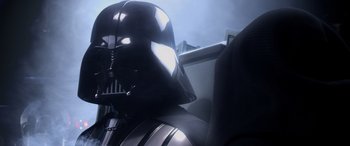 Movie still from “Star Wars: Episode III - Revenge of the Sith” (2005), directed by George Lucas – Darth vader's face in a vehicle; Close Up shot, Over the shoulder angle