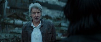 Movie still from “Star Wars: Episode IX - The Rise of Skywalker” (2019), directed by J.J. Abrams – A person wearing a jacket; Close Up shot, Over the shoulder angle